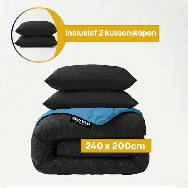 Dekbed-Discounter Sleeptime Dekbed Zonder Overtrek 240 x 200 cm - Inclusief 2 kussenslopen - Wasbaar op 40 graden - Warmteklasse 2 - Zwart, Blauw