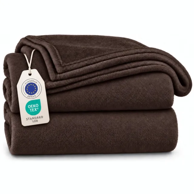 Tbeloo Fleece Deken 270 x 230 cm Donkerbruin - Zachte Microvezeldeken voor Bank, Bed of Picknick