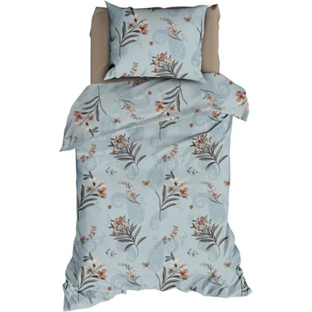 Satin D Or Dekbedovertrek – Romanette - Blauw – Bloemenprint – 100% Katoen Satijn - 140x220 cm - 1-persoons Stone Blue