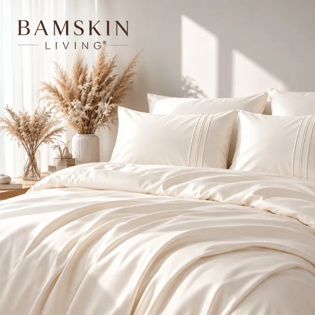 Bamskin Living Katoensatijn - Dekbedovertrek SET - Ivorywit - 100% Katoensatijn - 300 TC - Premium Kwaliteit - Inclusief 2 Kussenslopen - Ritssluiting - Luxe Verpakking