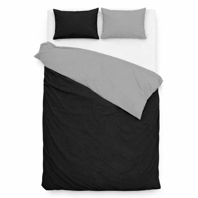 Lovéron DuoVibe - Dekbedovertrek Effen - Tweepersoons - Katoen - 200x200/220 cm - Zwart/Grijs