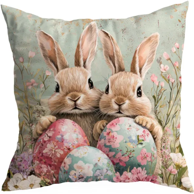 HomeView Decoratieve Kussenhoes 40x40cm - Paashaas Lentemotief Multicolor
