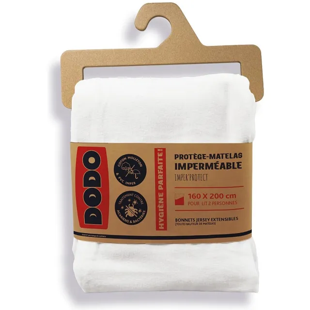 Vente-unique Waterdichte anti-huisstofmijt matrasbeschermer DODO - 160 x 200 cm - IMPER PROTECT Wit
