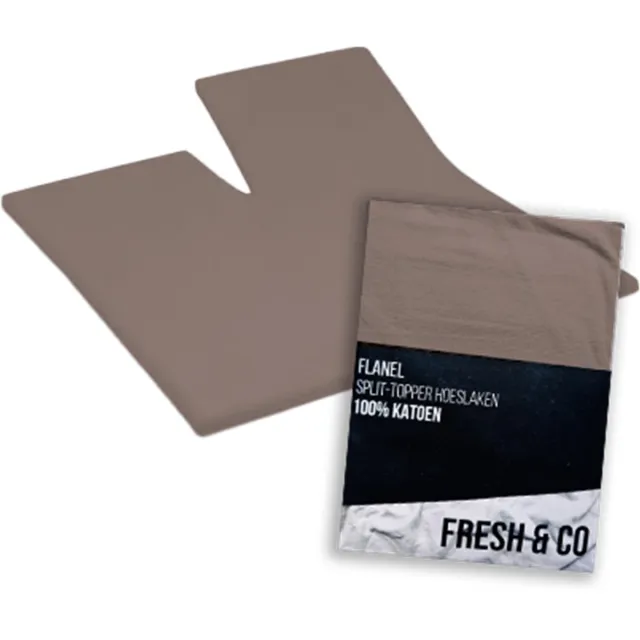 Fresh and Co Fresh & CO Splittopper Hoeslaken Flanel- 180 x 200 - Taupe- OP=OP
