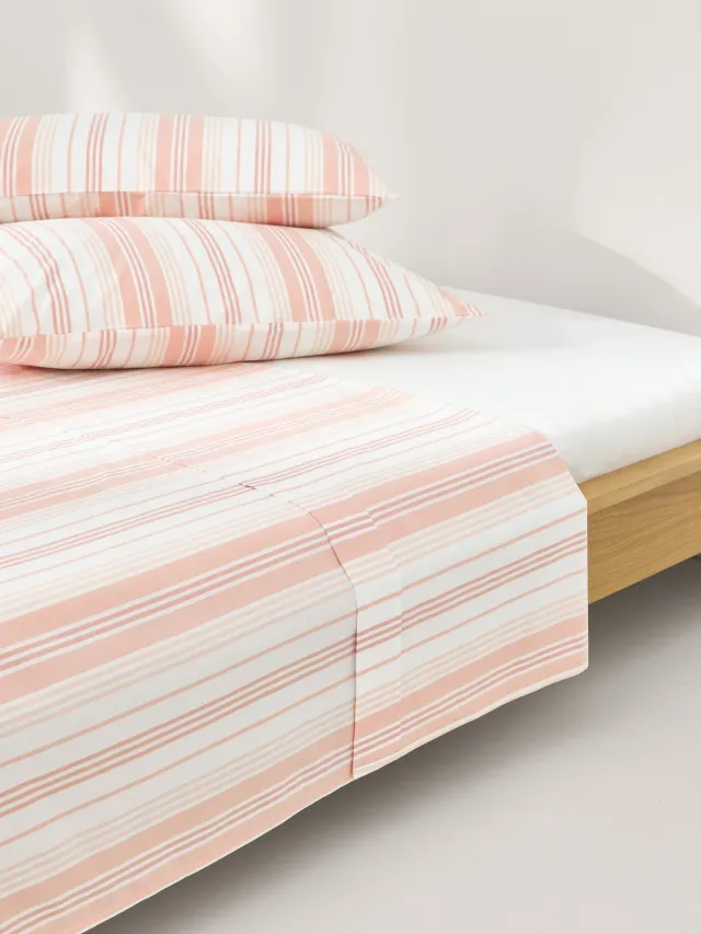 Westwing Collection Katoenen perkal laken Hildy Roze, Wit