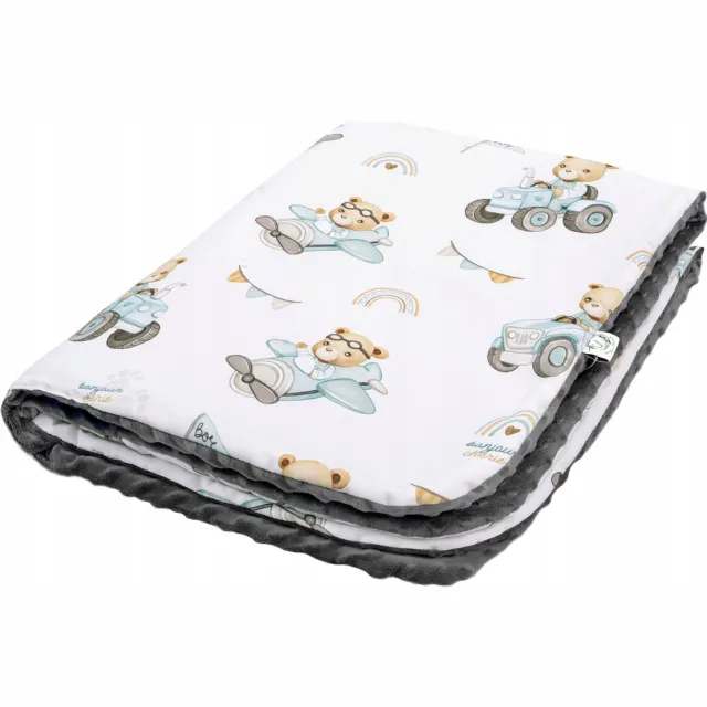 Bonjour Cherie Dubbelzijdig Kinderplaid 100x150cm - Katoen Minky met Tractoren Beige