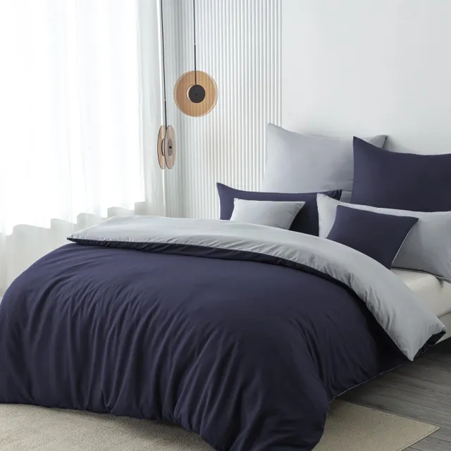 Unyqoos Comfortabel en veelzijdig 3-delig beddengoedset in donkerblauwgrijs 135x200 donkerblauw