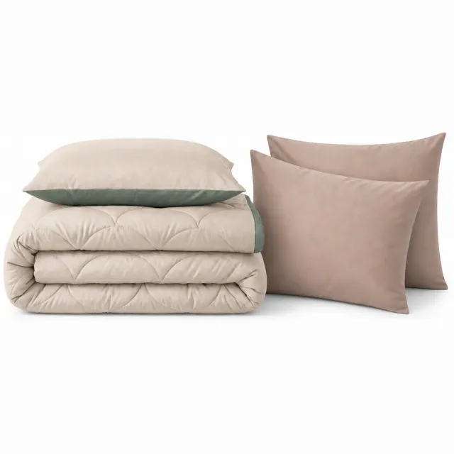 Dekbed-Discounter Sleeptime Dekbed Zonder Overtrek 140 x 200 cm - Inclusief 1 kussen en kussensloop - Wasbaar op 40 graden - Warmteklasse 2 - Taupe/Groen