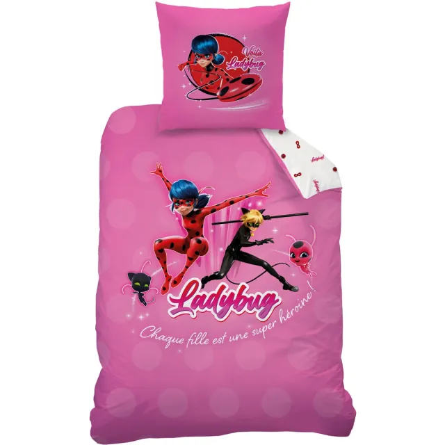 Miraculous Dekbedovertrek, Supergirl- Eenpersoons - 140 x 200 + 63 x 63 cm - Katoen Roze