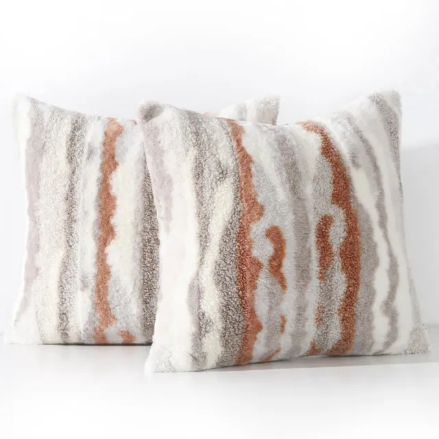Thuys Set Van 2 Pluche Zachte Nepwol Sierkussenslopen - Decoratieve Kussenhoes Voor Bank - Slaapkamer - 60x60cm - Oranje-Taupe