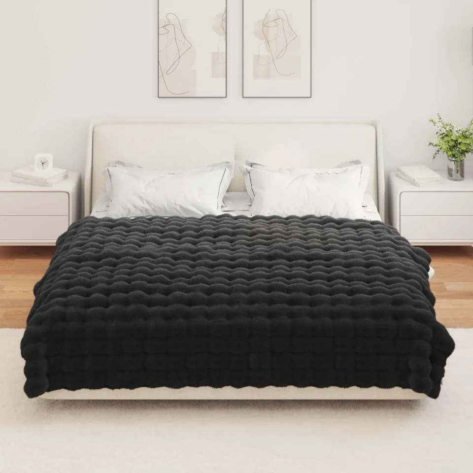 vidaXL Antislip deken van imitatie konijnenbont OLITE Zwart, foto 4