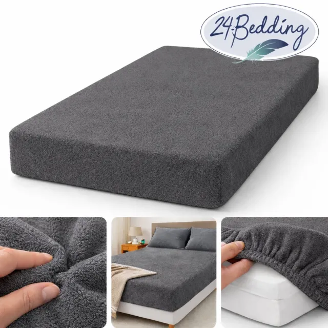 24-Bedding 2 stuks !! - Badstof Hoeslaken - Extra Zwaar - 180 gr/m2 - 100x200 cm - donker Grijs - 30 cm