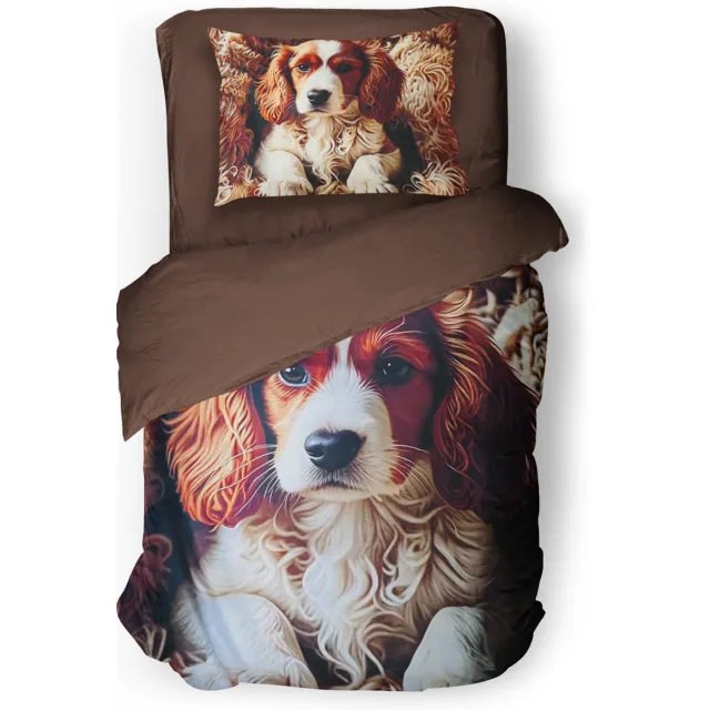 Eleganzzz Kinder Dekbedovertrek Kooiker - Kooikerhondje Dekbedovertrek - Brown - 140x200/220cm - Dekbedovertrek Kinderen - Micropercal - Eenpersoons