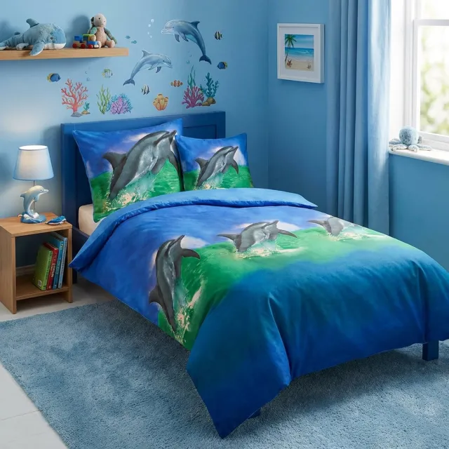 Dreamhouse Dekbedovertrekset Kinderdekbedovertrek Dolfijn - 140x200/220 cm Blauw, Groen, Meerkleurig