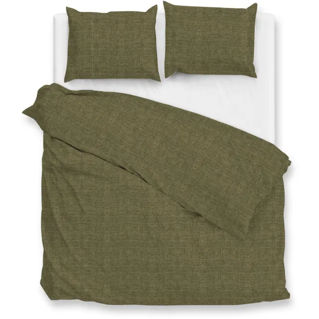 Zohome Dekbedovertrek Flanella di Lino - Olijfgroen - Dekbedhoes van 100% Katoen-Flanel - Uni - 2 slopen 60/70 cm Olive Green