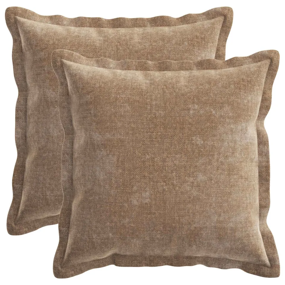 vidaXL Kussensloop 2 st HOUTEN Bruin 30 x 30 cm Chenille Stof, foto 3