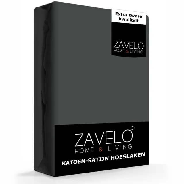Zavelo Hoeslaken Katoen Satijn Antraciet-Lits-jumeaux (180x220 cm)