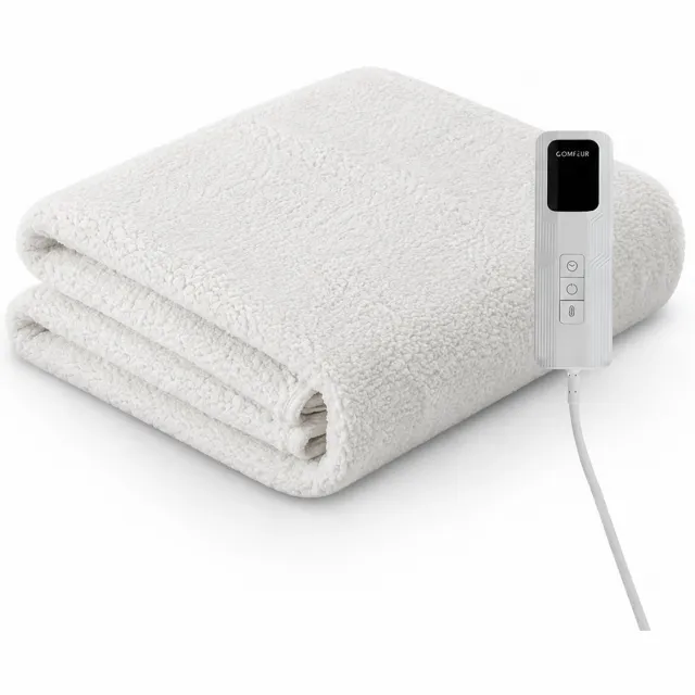 Comfeur Elektrische Onderdeken 190x80 cm - Extra Zachte Teddy Fleece Warmtedeken - Elektrisch Deken - 9 Warmtestanden - 5 Timerstanden - Incl. Matrasbanden - Extra Zachte Sherpefleece Wittt