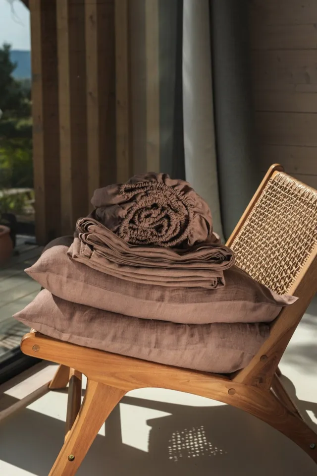 AmourLinen unisex vegan Beddengoedset Linnen Lakenset Rosy Brown Lichtbruin