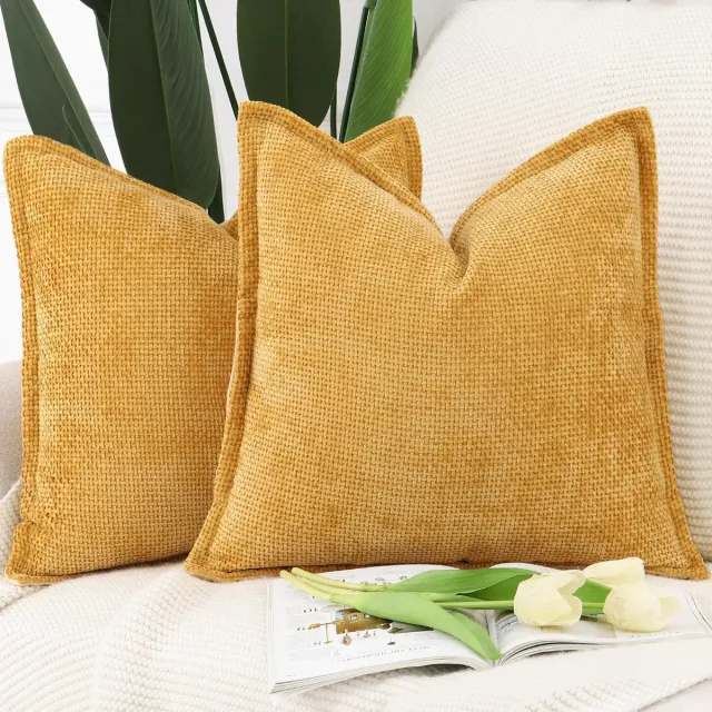 Ibenzoa Tweevoudige Chenille Fluweel Kussenhoezen met Franjes - Geel, 50x50cm