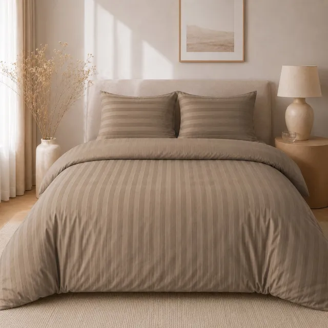 Beau Maison Hotellinnen Dekbedovertrek Taupe | 27mm Streep - 200 x 200/220 cm + 2 kussenslopen