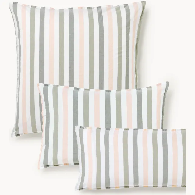 Westwing Collection Gewassen katoenen kussenhoes Harriet groen, roze, wit