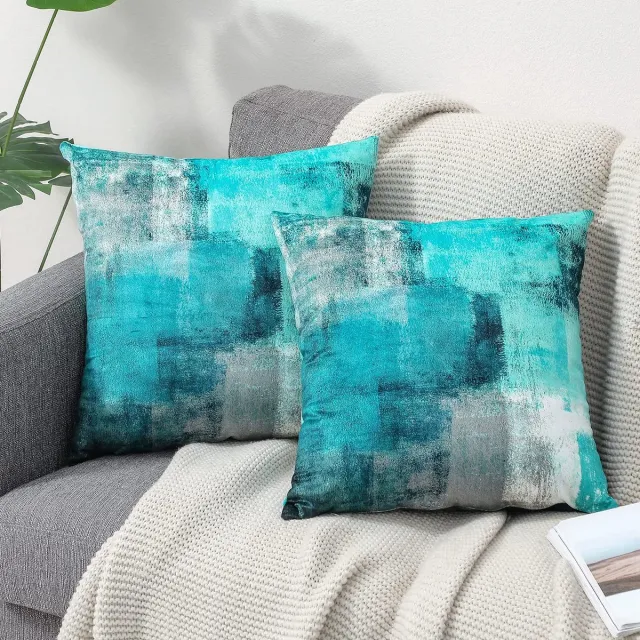Unyqoos ® Set van 2 Luxe Fluwelen Kussenslopen voor Binnen en Buiten in Turquoise, 50 x 50 cm blauw