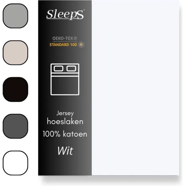 Sleeps Jersey Hoeslaken Katoen - 90x200 cm - Wit- Strijkvrij