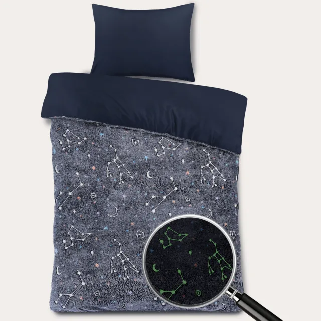 W velours glow in the dark dekbedovertrek (120x150 cm) Donkerblauw