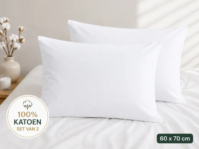 Dreamhavia Kussenslopen Set van 2 – 100% Katoen – 60x70 cm – Wit – Zacht & Ademend