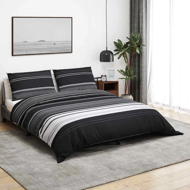 vidaXL 2 st 200 x 200 cm + 60 x 70 cm 100% Cotton Black Stripes, foto 2