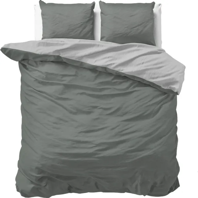 Sleeptime Twee Kleuren Dekbedovertrek - Lits Jumeaux 240x200/220 cm - Inclusief 2 Kussenslopen 60x70 cm - Grijs/Antraciet