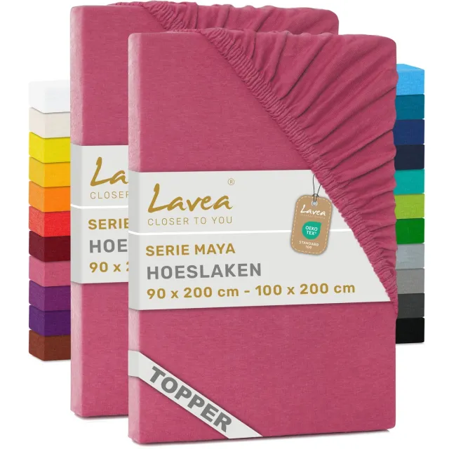 lavea Set van 2 Hoeslakens voor Topper 90x200cm - 100x200cm – Jersey 100% Katoen – voor Topmatras tot 10 cm – met Elastiek Rondom – Koraal
