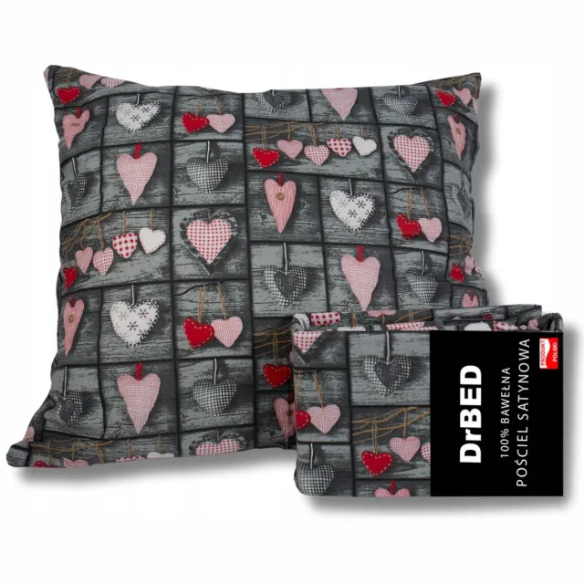 DrBED Satijnen Katoenen Beddengoed Set - 160x200 cm - Romantisch Hartjesmotief Grijs;Rood;Roze