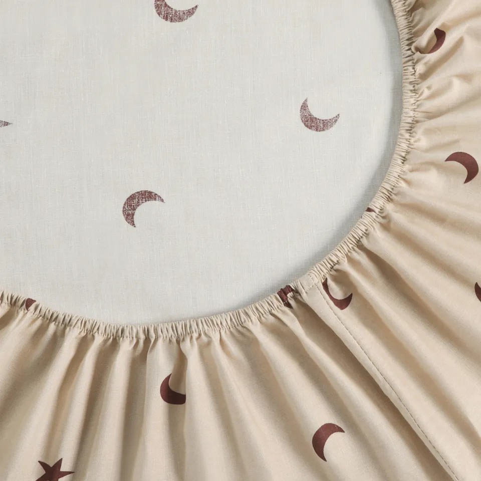 NOUS Kids Moon & star katoenen hoeslaken ledikant met sterren 120x60 cm - zand, foto 2