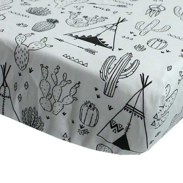 BINK Bedding Hoeslaken Indiana 70 x 150 cm - juniorbed - peuterbed - kinderkamer - zwart - wit - tipi - dromenvanger - cactus wit zwart