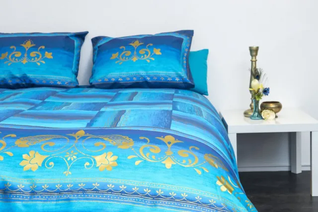 SENZATIONE 100% Katoen Percaline Dekbedovertrek 200x200/220-2x60x70 cm LUXOR BLAUW MULTI