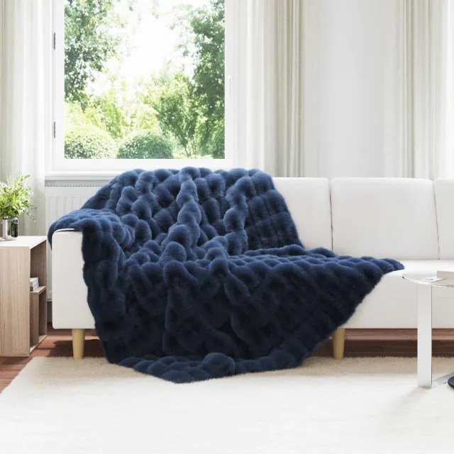 vidaXL Antislip deken van imitatie konijnenbont OLITE Marineblauw, foto 2