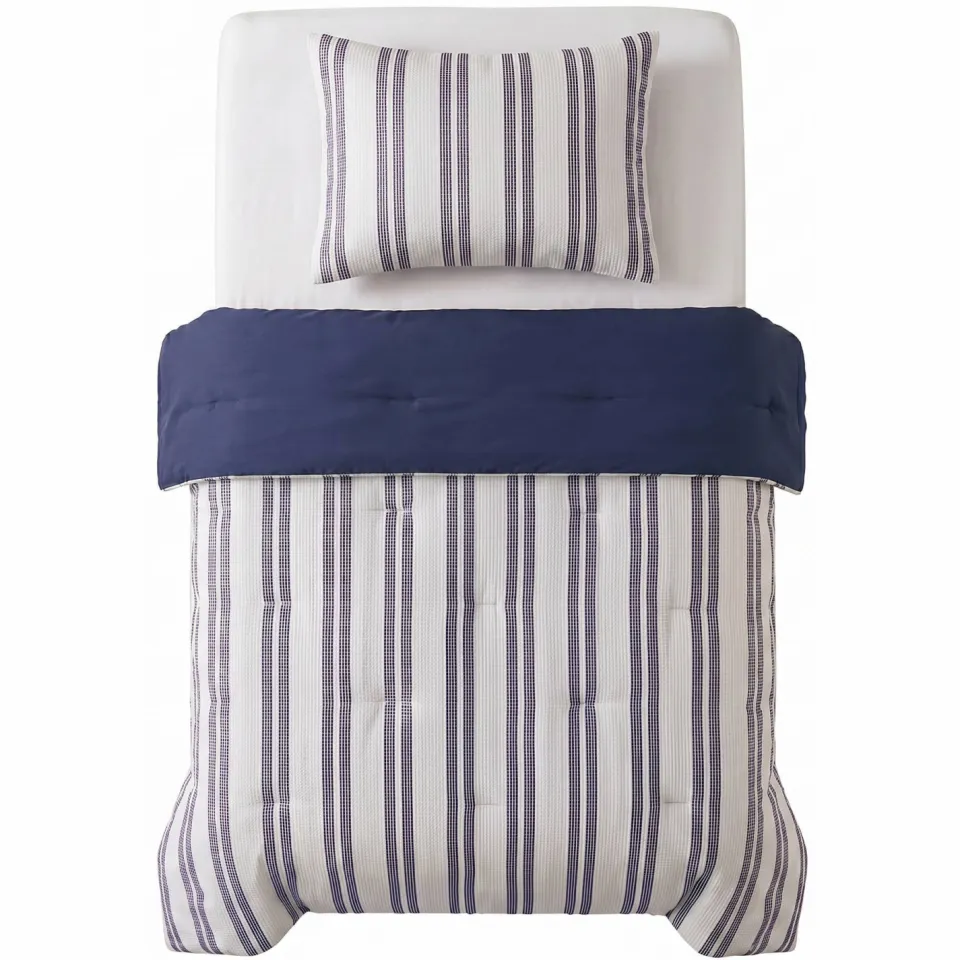 NOUS Living waffle dekbed zonder overtrek met kussensloop Lazy - tommy wit/blauw, foto 7