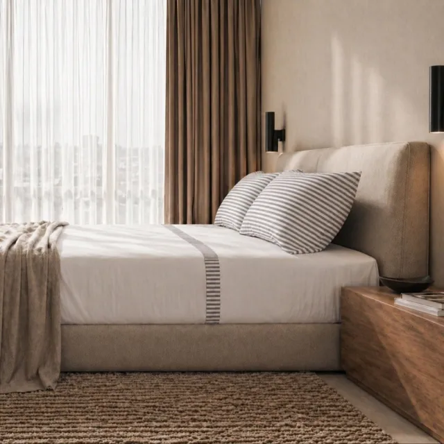 White Stone The White Stone Lakenset 100% Katoen met Grijze Streep Bies Grijs | Hoeslaken, Laken en 2 Kussenslopen Grigio