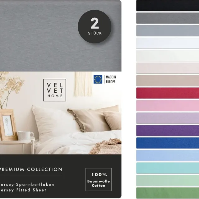 velvethome Dubbelpak hoeslakens, 90 x 200 cm, 100% gekamd katoen, 165 gsm, set van 2 lakens 90 x 200 voor matrashoogte tot 25 cm, Jersey, premium kwaliteit, donkergrijs, 90 x 200 cm + 30 - VelvetHome