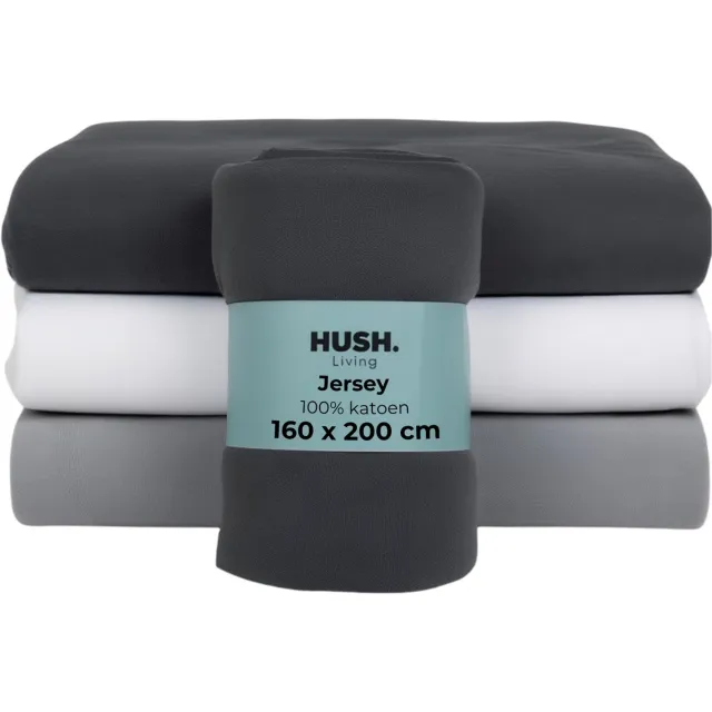 HUSH. Living HUSH Living - Hoeslaken Jersey - 100% Katoen - 160 Grms - Kreukvrij en Strijkvrij - Rekbaar - Lekker Warm - 160x200+30cm - Antraciet