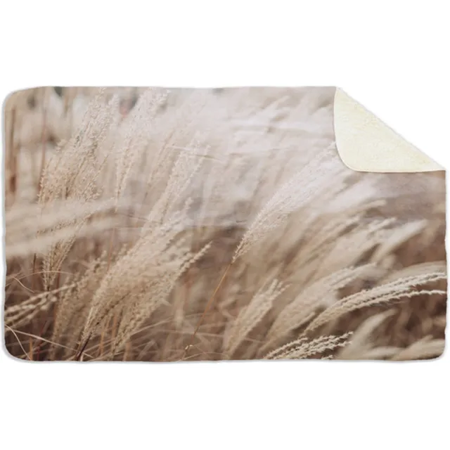 'Maplusbelle' Fleecedeken Pampas gras, 96x146cm, Polyester Sherpa, FD2023614 Full Colour voorzijde, witte achterzijde