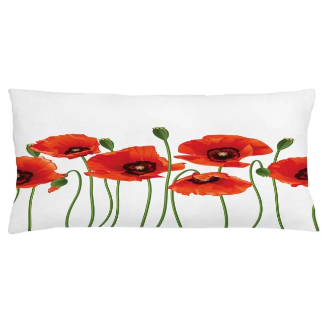 ABAKUHAUS Bloemen Kussenhoes, Pastoral Bloemen Botanik, Decoratieve Kussenhoes met Dubbelzijdige Print, Ritssluiting, Wasbaar, 90 x 40 cm, Rood en Groen