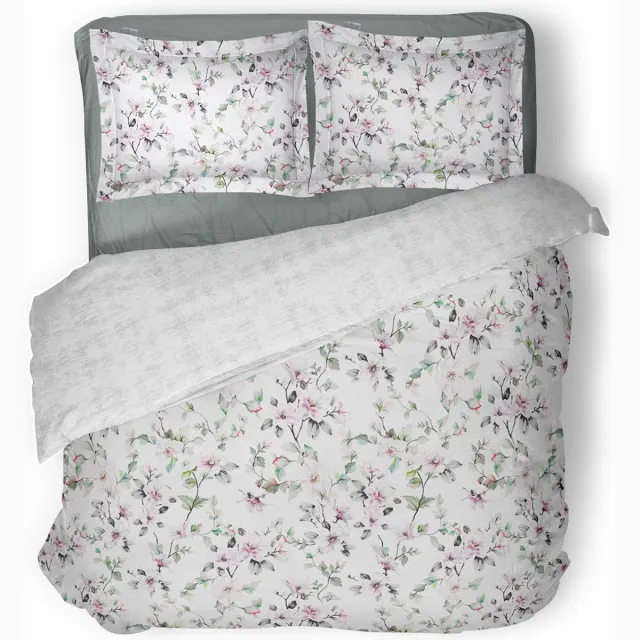 LINNICK Dekbedovertrek Katoen Trail Yard - White - Dekbedovertrek 240x200/220cm - 100% Katoen - Lits Jumeaux - Dekbedovertrekken - Bloemen Dekbedovertrek wit