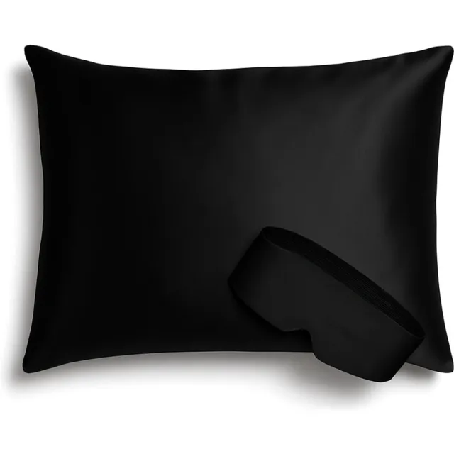 Silk Heaven 100% Zijden kussensloop Zwart hotelsluiting 19 Momme & Perfect Sleep slaapmasker 22 Mommer - Kussensloop | 80x80cm | 100% moerbei zijde | Dubbel gestikte naden aan de binnenkant - Satijn geweven zijden kussensloop - Silk Heaven - 80x80cm