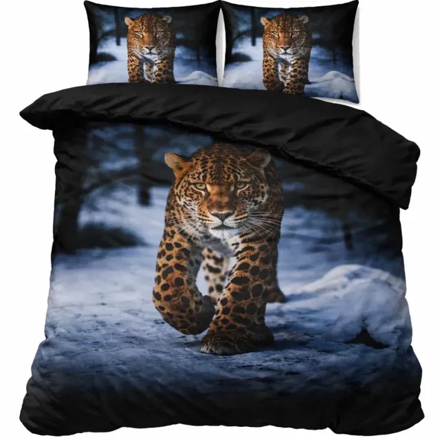 decoware Dekbedovertrek Leopard Winter 200x220 cm - Katoen Renforcé – Dieren Thema - Met Kussenslopen - Tweepersoons Zwart
