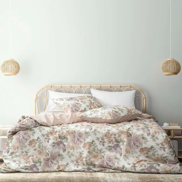 Unyqoos Twee-delige katoenen beddengoedset met dekbedovertrek en kussensloop bloemen