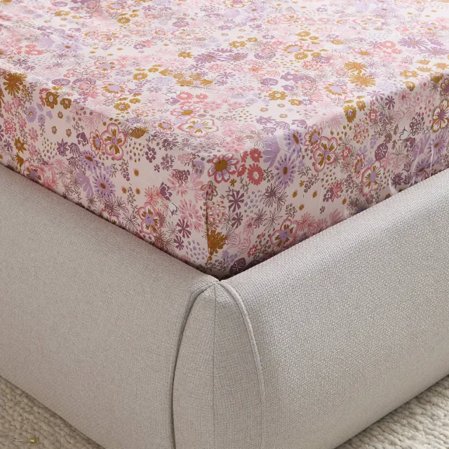 NOUS Kids katoenen gebloemde kinderhoeslaken 70x150 cm - roze