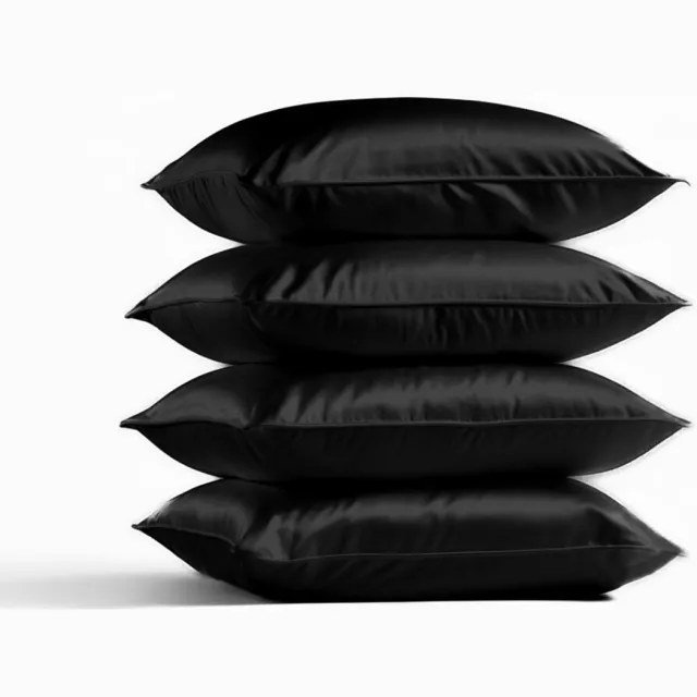 Silk Heaven 4x Zijden Kussensloop 80x80cm Zwart Hotelsluiting 22 Momme - Kussensloop set - Luxe Silk Kussensloop 100% moerbei zijde - Zijde kussensloop - Silk Heaven - 80x80cm / Hotelsluiting